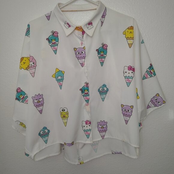 Black Heart Women's Hello Kitty & Friends Print Kimono Sleeves Crop top Sz S - M - Picture 1 of 10